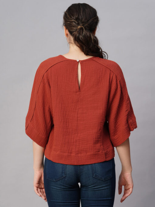 Women's Rust Cotton Boxy Fit Blouse - Image 5