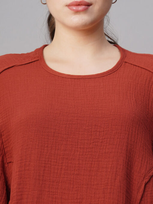 Women's Rust Cotton Boxy Fit Blouse - Image 6