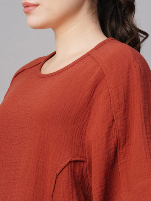 Women's Rust Cotton Boxy Fit Blouse - Image 7