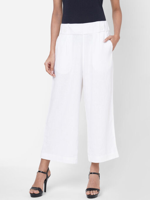 Women's White Linen Regular Fit Culotte - Image 2