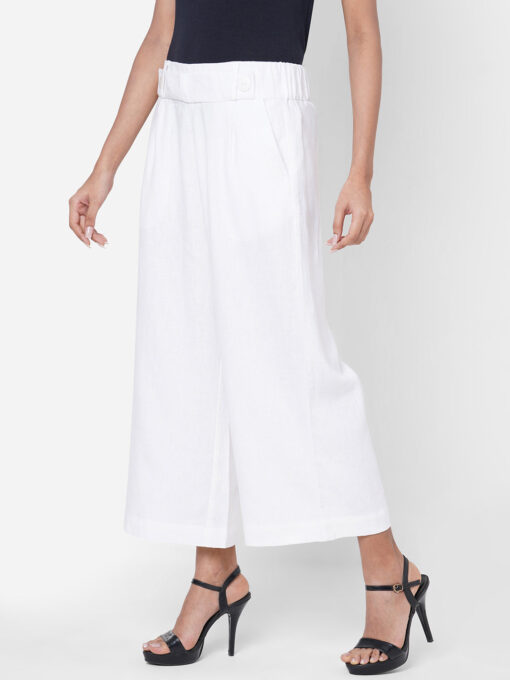 Women's White Linen Regular Fit Culotte - Image 3