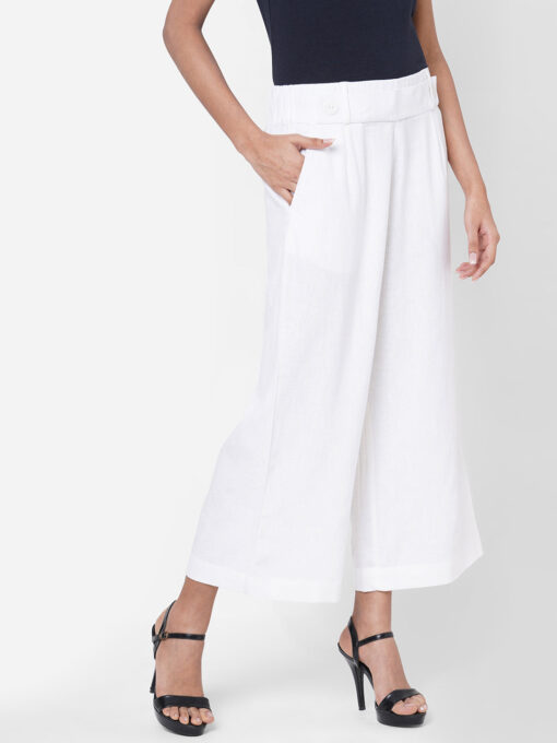 Women's White Linen Regular Fit Culotte - Image 4