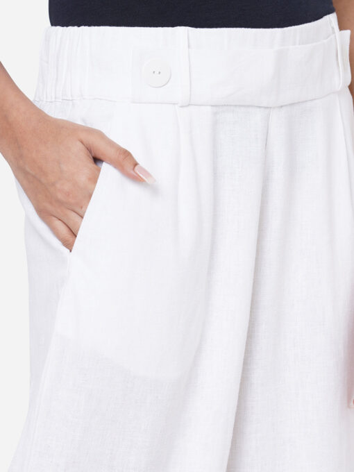 Women's White Linen Regular Fit Culotte - Image 6