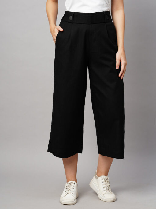 Women's Black Linen Regular Fit Culotte - Image 2