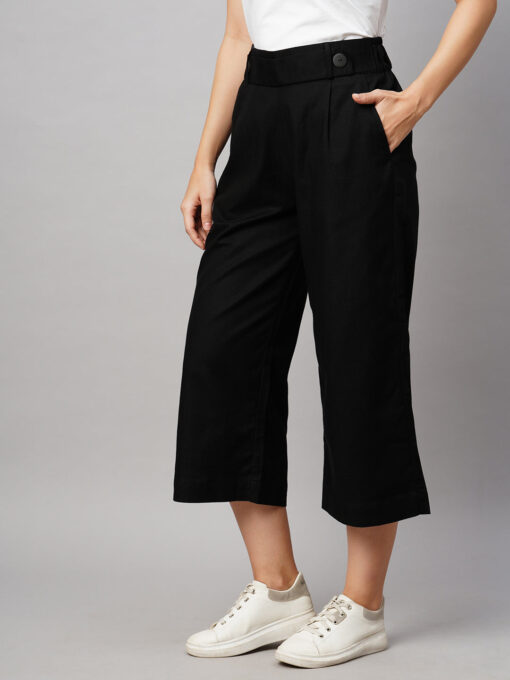 Women's Black Linen Regular Fit Culotte - Image 3