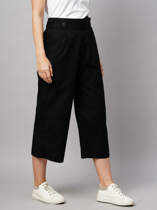 Women's Black Linen Regular Fit Culotte - Image 4