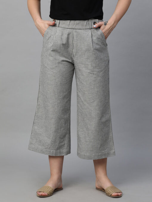 Women's Grey Cotton Linen Regular Fit Culotte - Image 2