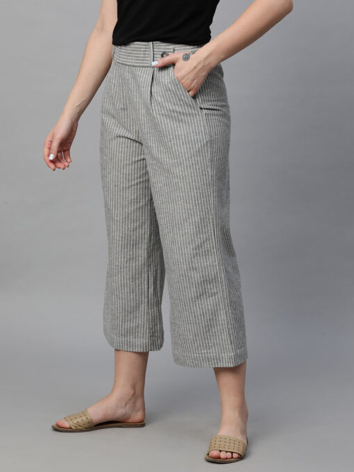 Women's Grey Cotton Linen Regular Fit Culotte - Image 3