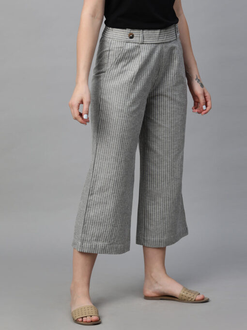 Women's Grey Cotton Linen Regular Fit Culotte - Image 4