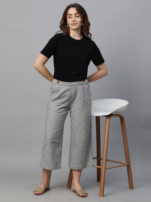 Women's Grey Cotton Linen Regular Fit Culotte