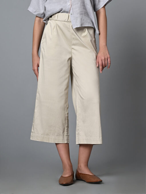 Women's Beige Cotton Elastane Regular Fit Culotte - Image 2