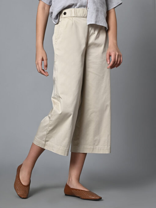 Women's Beige Cotton Elastane Regular Fit Culotte - Image 4