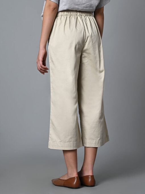 Women's Beige Cotton Elastane Regular Fit Culotte - Image 5