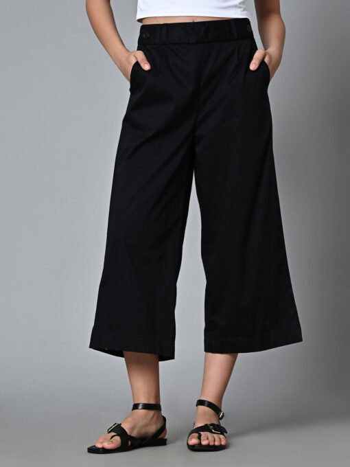 Women's Black Cotton Elastane Regular Fit Culotte - Image 2