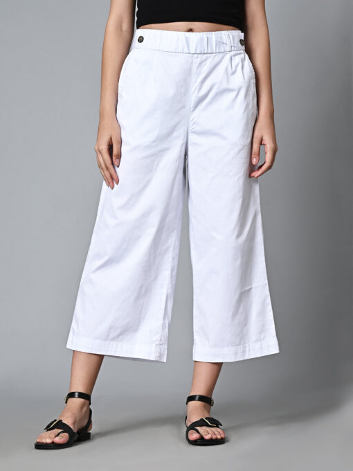 Women's White Cotton Elastane Regular Fit Culotte - Image 2