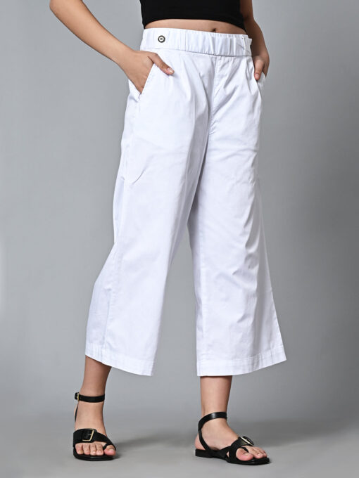 Women's White Cotton Elastane Regular Fit Culotte - Image 4