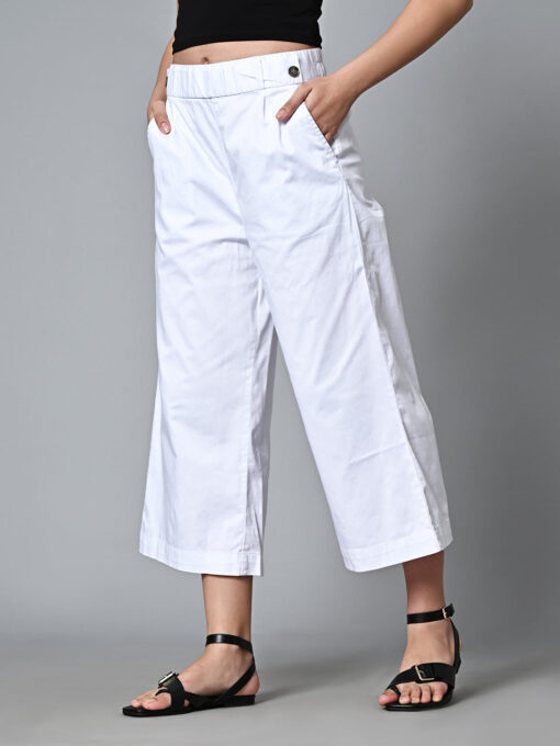 Women's White Cotton Elastane Regular Fit Culotte - Image 3