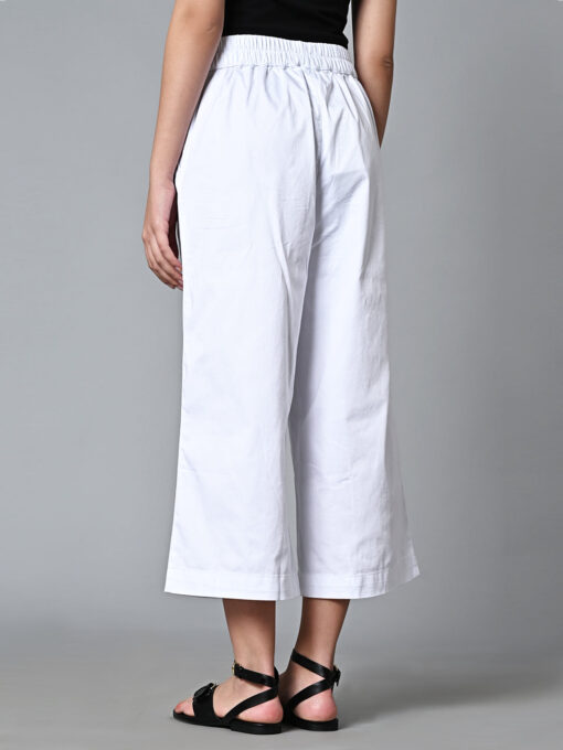 Women's White Cotton Elastane Regular Fit Culotte - Image 5