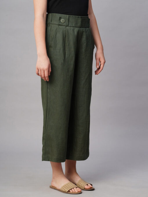 Women's Olive Linen Regular Fit Culotte - Image 4