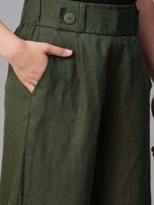 Women's Olive Linen Regular Fit Culotte - Image 6