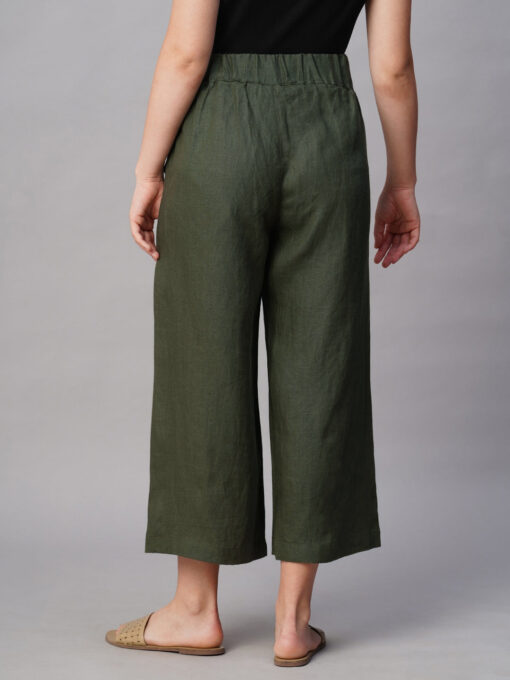 Women's Olive Linen Regular Fit Culotte - Image 5