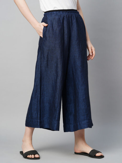 Women's Blue Linen Regular Fit Culotte - Image 4