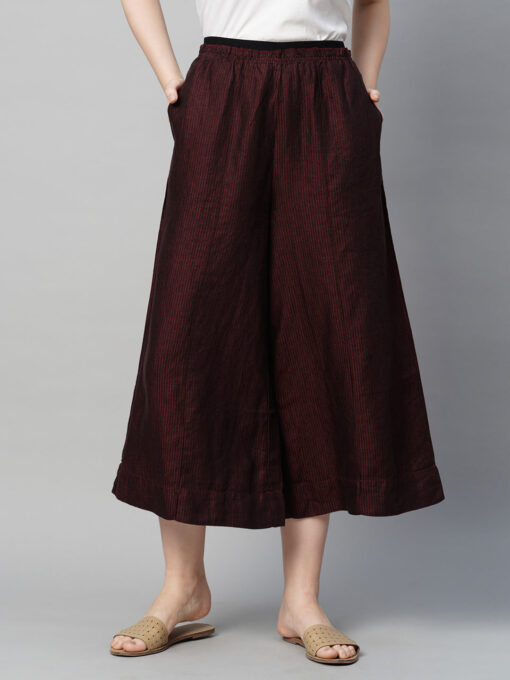 Women's Maroon Linen Regular Fit Culotte - Image 2