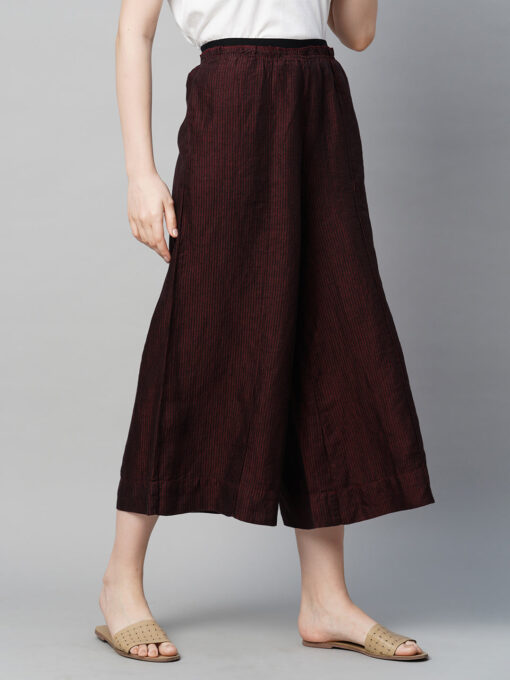 Women's Maroon Linen Regular Fit Culotte - Image 3