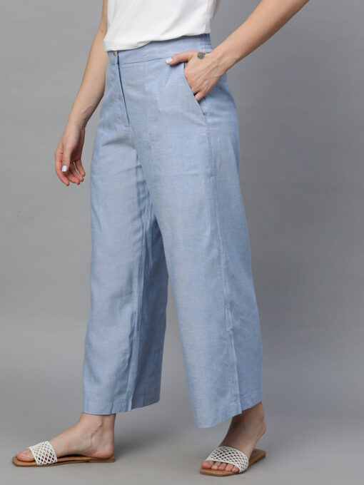 Women's Blue Viscose Linen Regular Fit Culotte - Image 3