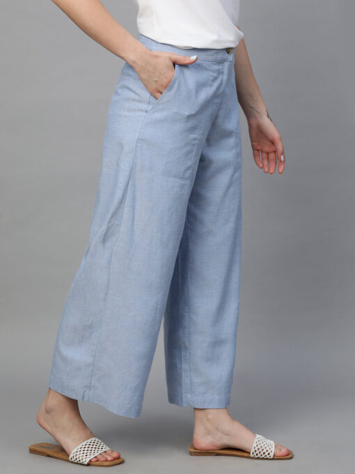 Women's Blue Viscose Linen Regular Fit Culotte - Image 4