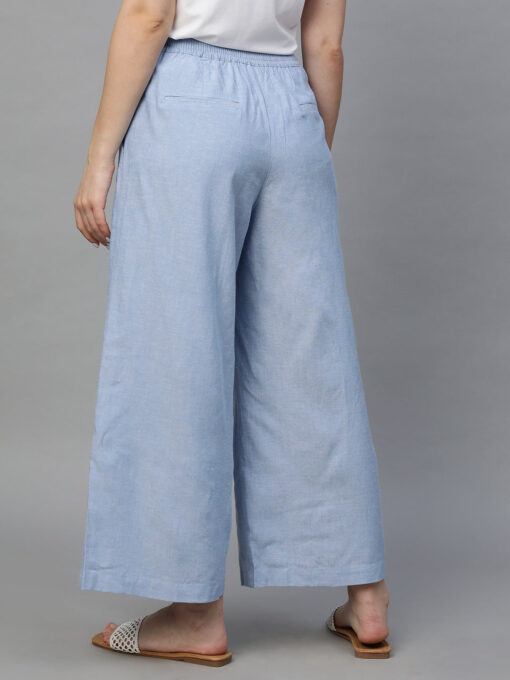 Women's Blue Viscose Linen Regular Fit Culotte - Image 5