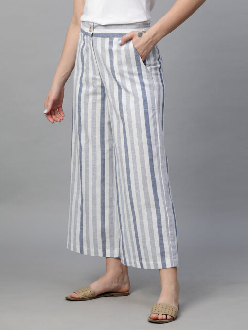 Women's Blue Cotton Linen Regular Fit Culotte - Image 3