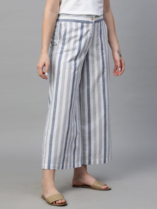 Women's Blue Cotton Linen Regular Fit Culotte - Image 4