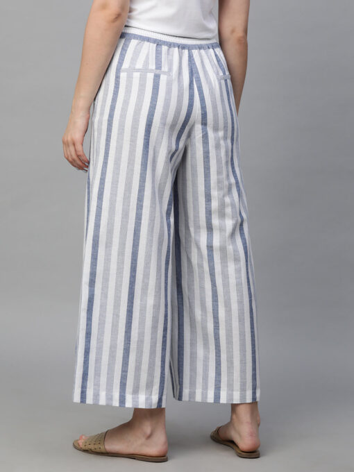 Women's Blue Cotton Linen Regular Fit Culotte - Image 5