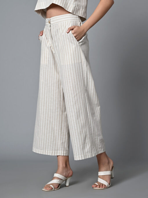 Women's Khaki Cotton Linen Regular Fit Culotte - Image 4