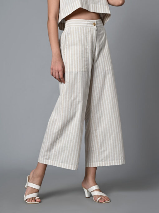 Women's Khaki Cotton Linen Regular Fit Culotte - Image 5