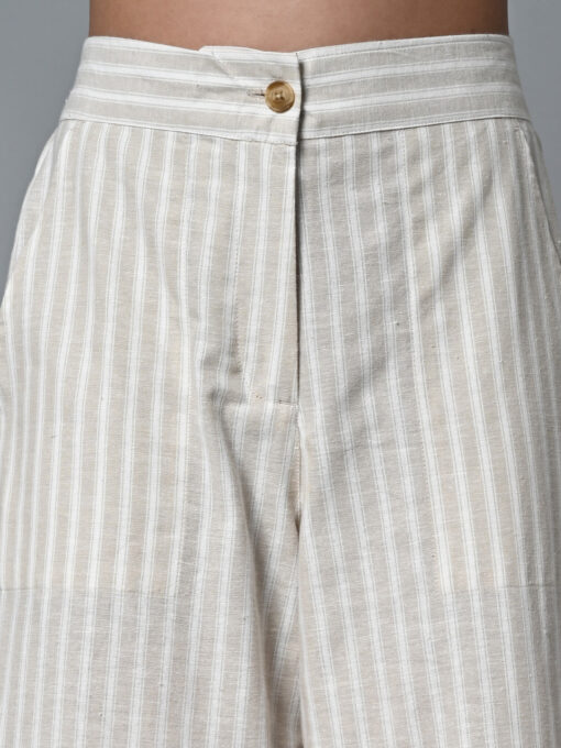 Women's Khaki Cotton Linen Regular Fit Culotte - Image 7