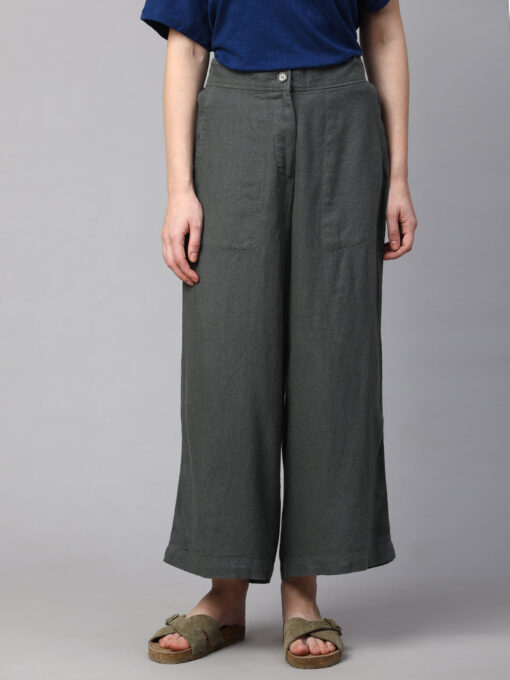 Women's Grey Linen Viscose Wide Leg Culotte - Image 2