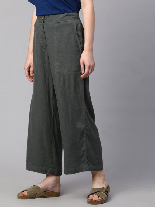 Women's Grey Linen Viscose Wide Leg Culotte - Image 3