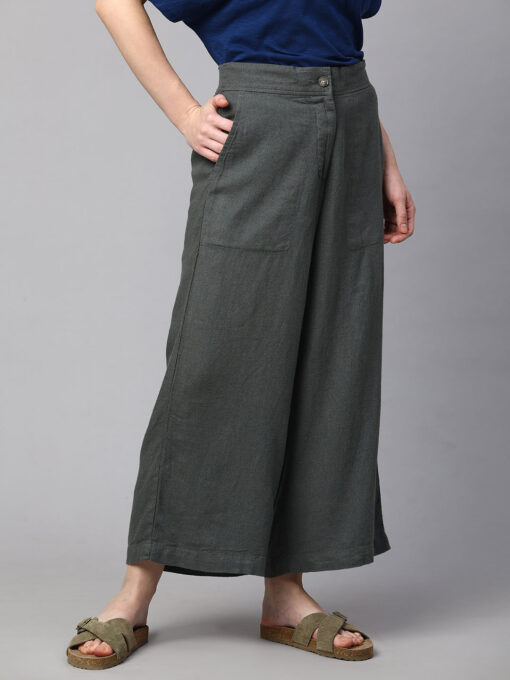 Women's Grey Linen Viscose Wide Leg Culotte - Image 4