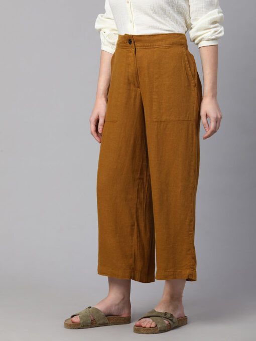 Women's Mustard Linen Viscose Wide Leg Culotte - Image 3