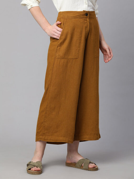 Women's Mustard Linen Viscose Wide Leg Culotte - Image 4