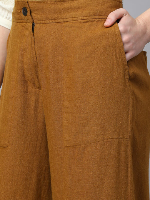 Women's Mustard Linen Viscose Wide Leg Culotte - Image 6