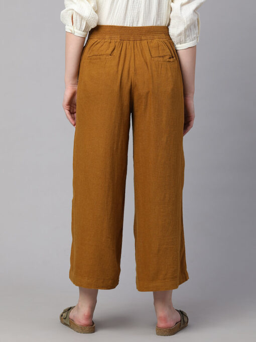 Women's Mustard Linen Viscose Wide Leg Culotte - Image 5