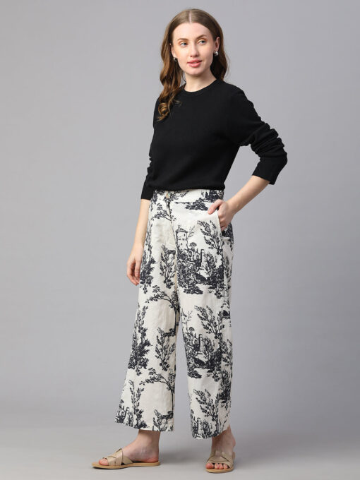 Women's Black Cotton Linen Regular Fit Culotte