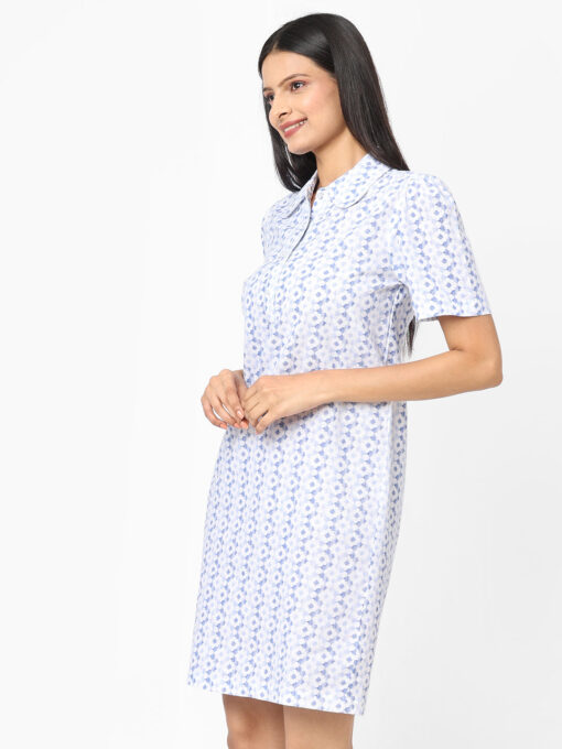 Womens Blue Linen Cotton Regular Fit Dress - Image 2