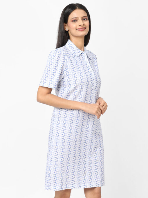 Womens Blue Linen Cotton Regular Fit Dress - Image 3