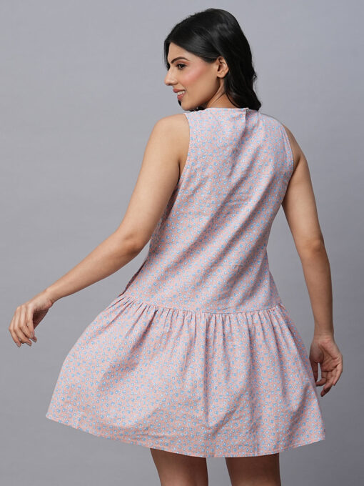 Women's Peach Linen Cotton Regular Fit Dress - Image 5