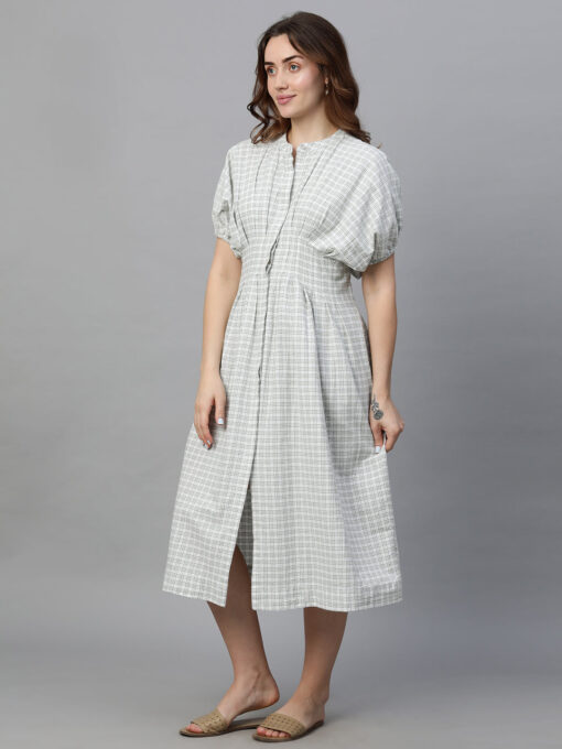 Women's White Cotton Linen Regular Fit Dress - Image 3