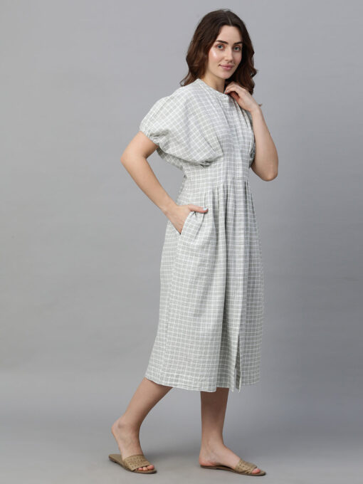 Women's White Cotton Linen Regular Fit Dress - Image 4